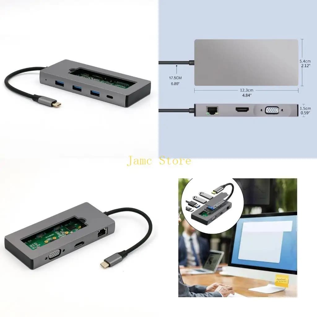Hub USB multiporta tipo C LX0B Docking station USB compatibile con Gigabit Net Convertitore ricarica PD