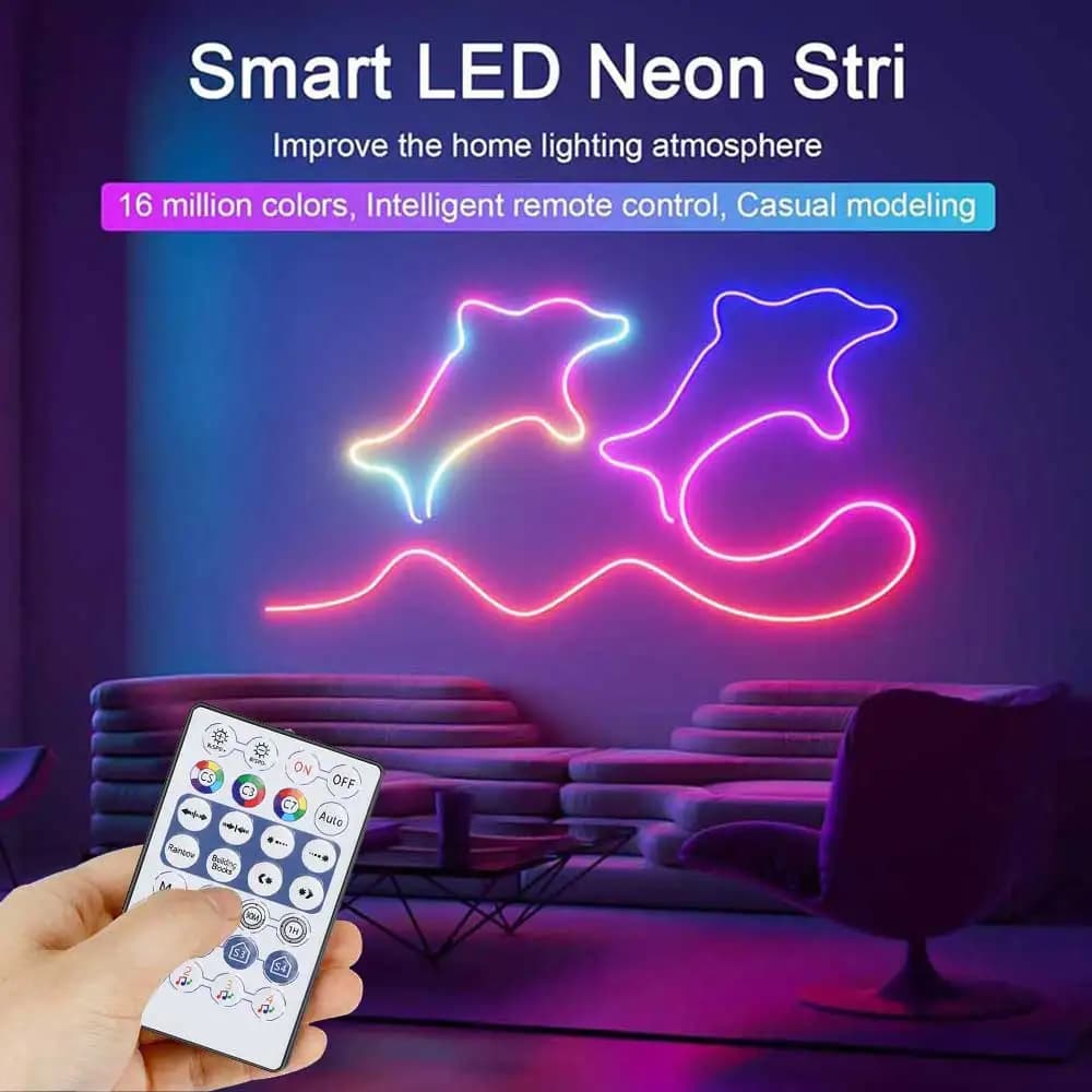 Striscia LED Neon RGBIC USB Bluetooth 5V, Luci a Nastro LED Flessibili 1M-5M IP65 RGBIC per Decorazione Pareti e Ambienti con Musica
