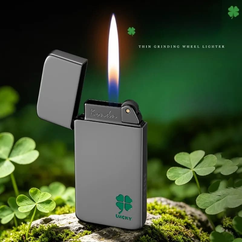 2026 Ultra Thin High End Business Gift Metal Grinding Wheel Open Flame Inflatable Lighter Retro Color Paint Butane Gas Lighters
