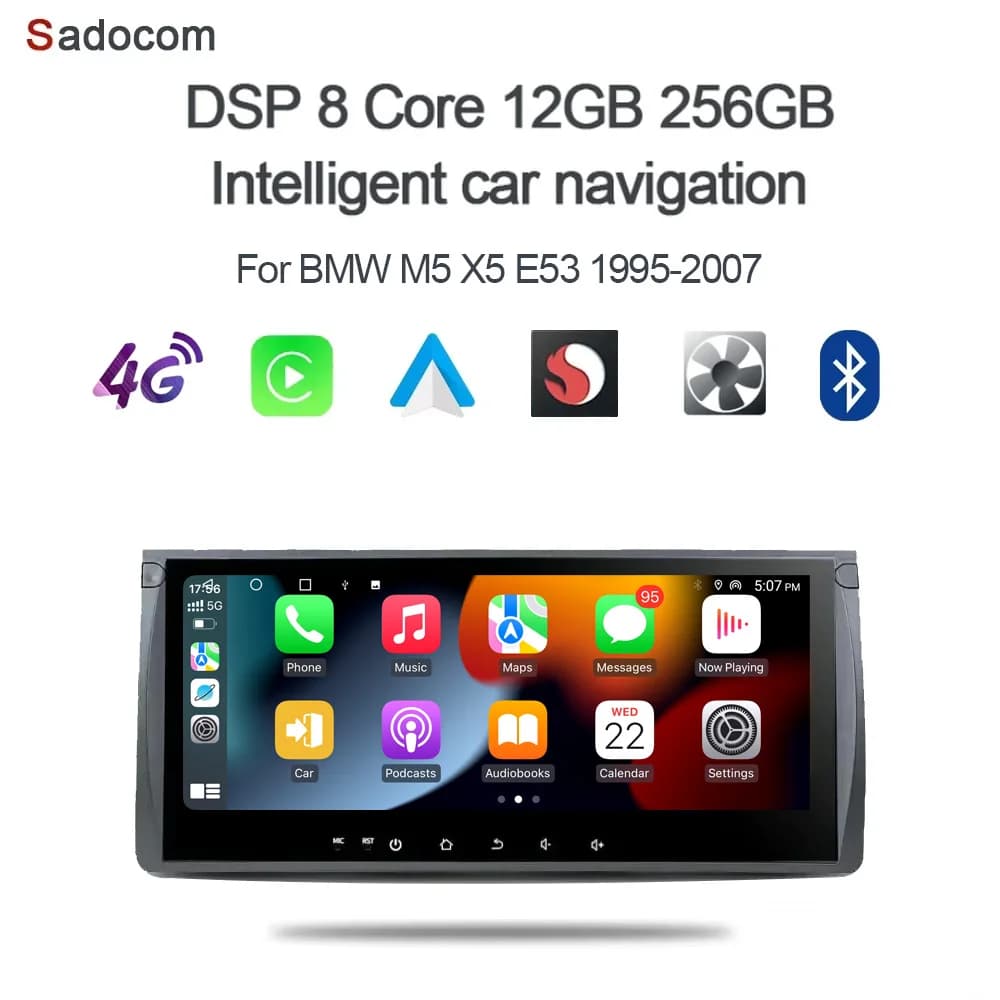Autoradio Carplay 10.25 Android 14.0 12GB + 256GB con GPS, WIFI, Bluetooth e Navigazione per BMW M5 E39 X5 E53 1995-2007