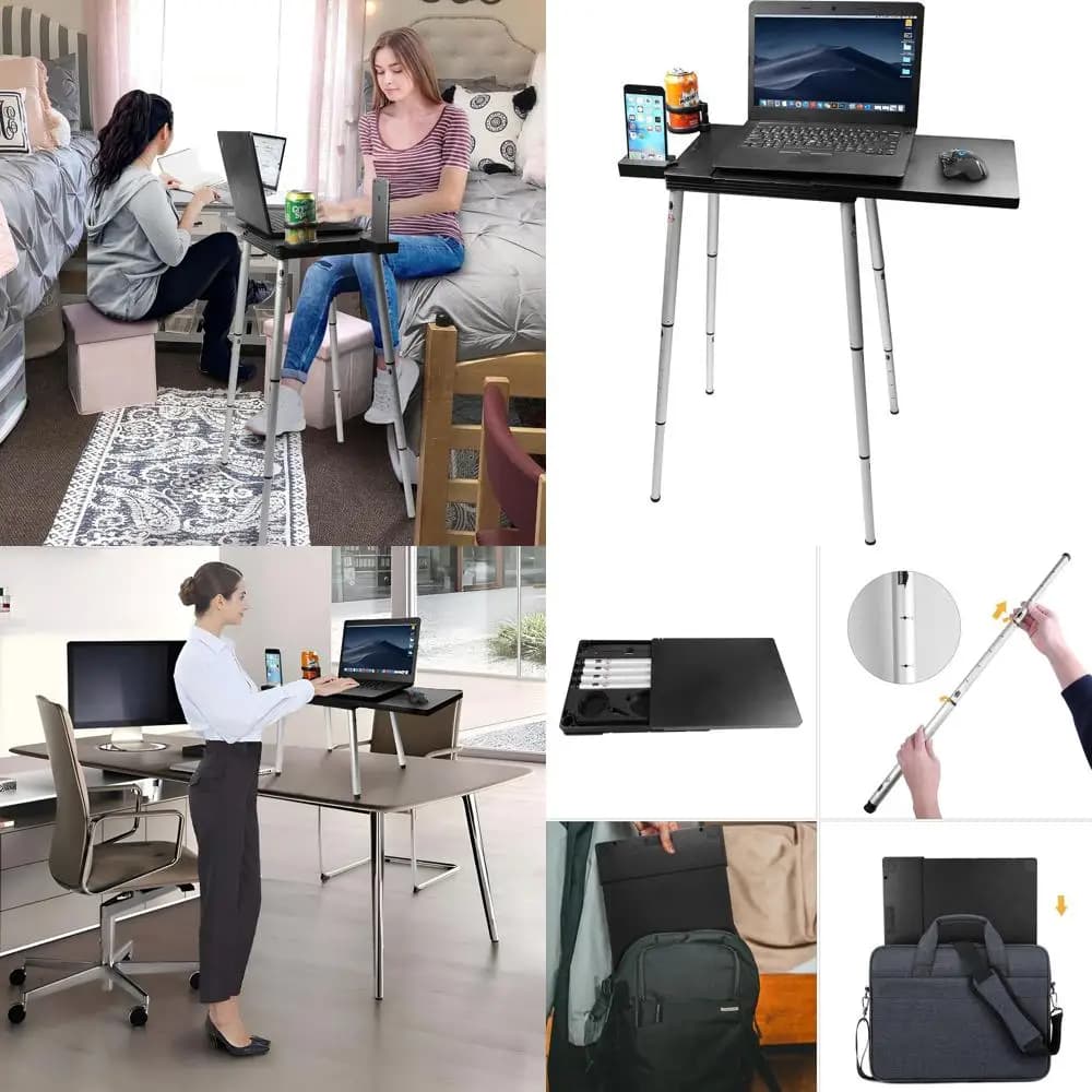 Tavolo da scrivania portatile con supporto per computer portatile, compatto pieghevole, leggero 3 libbre, altezza regolabile 19-29 pollici, per lavoro remoto