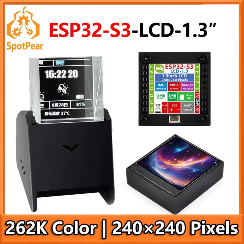 ESP32 S3 Scheda di Sviluppo LCD Schermo da 1.3 pollici ST7789 240x240 3D Prisma Reattivo Trasparente Mini TV Per Arduino