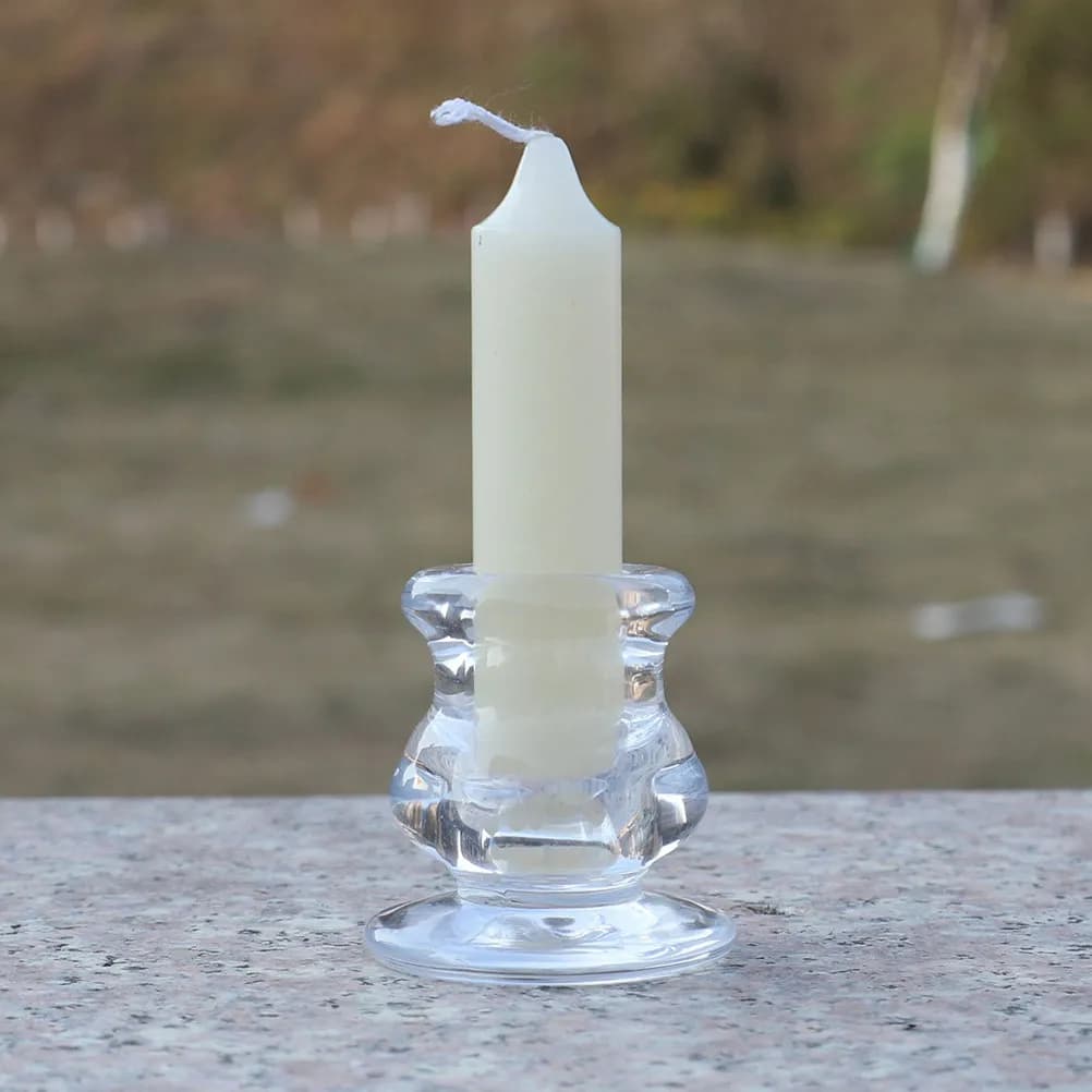 4 supporti in vetro trasparente con base allargata stabile, adatti per candele tealight e candele affusolate, per decorazioni di matrimoni e anniversari.