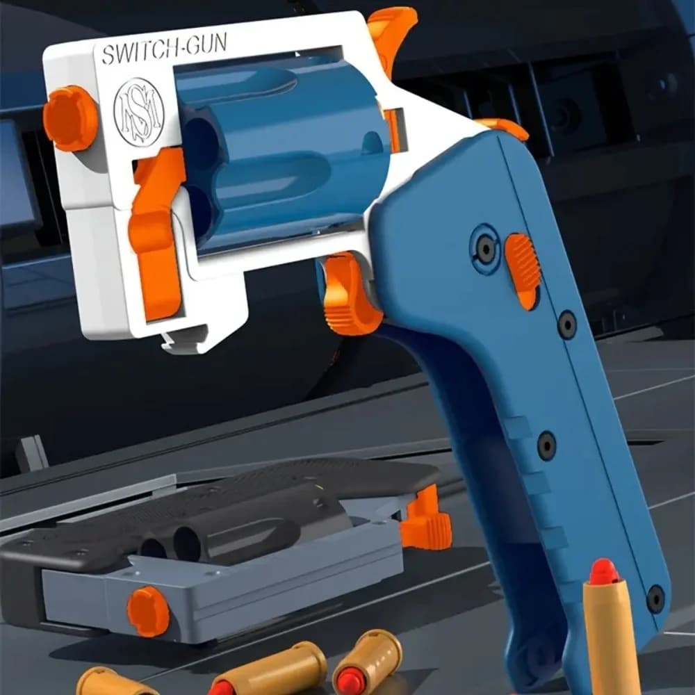 Pistola giocattolo Soft Bullet Toy Revolver pieghevole con 5 pezzi di proiettile e 24 pezzi di proiettile, giochi di tiro a pistola Shell espulsione pistole giocattolo
