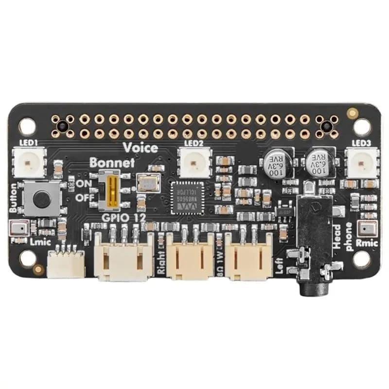 Bonnet Vocale Completo per Raspberry Pi: Due Altoparlanti e Due Microfoni per Pi Zero fino a Pi 5, per Assistenti Vocali Fai-da-te