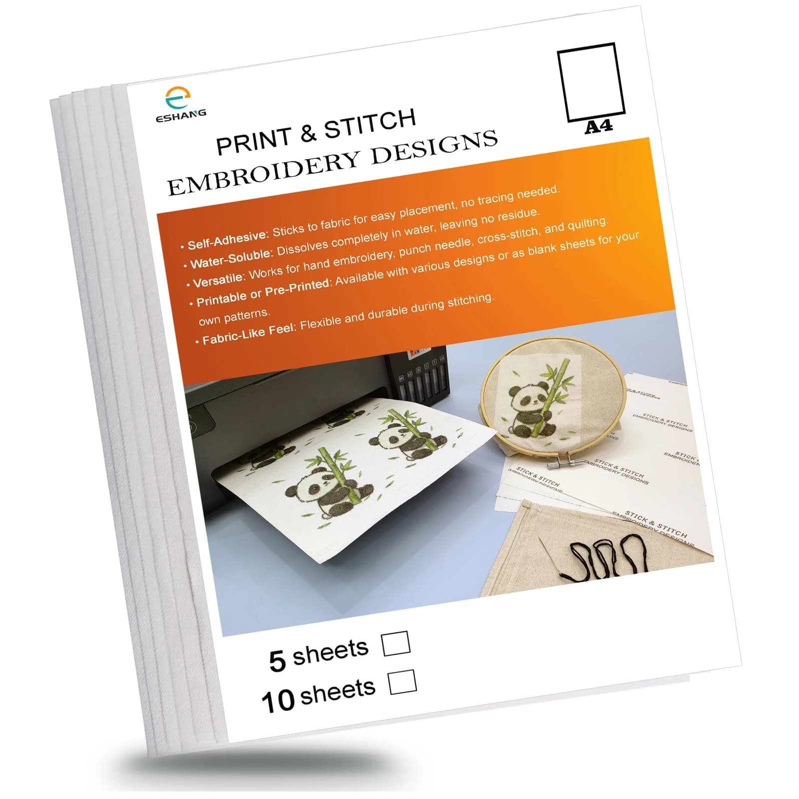 ESHANG 5/10 Sheets Sticky Water Soluble Paper, Ideal for Hand Embroidery, Cross Stitch, Punch Needle, and Quilting