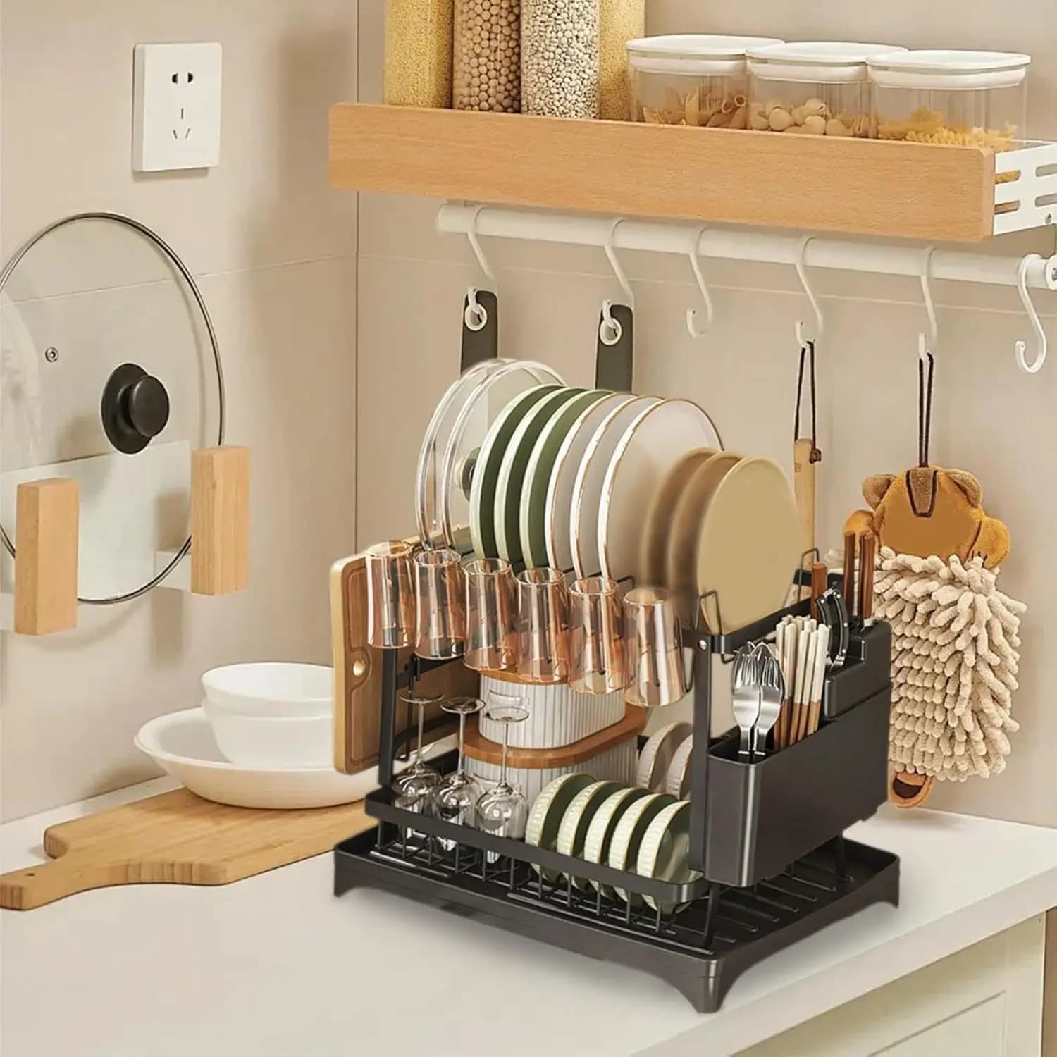 Kitchen cutters, kitchen holders, 1 pc. Double layer dishes for dishes, wand holders, cups and cutters, La