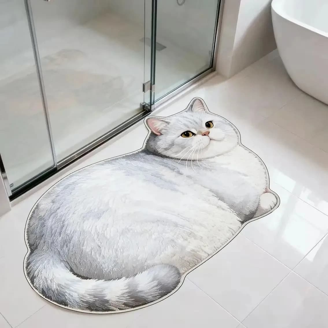 VIKAMA Simpatico tappetino da bagno a forma di gatto 3D, assorbente, antiscivolo, ad asciugatura rapida, tappetino per pavimento del bagno, decorazione per la casa