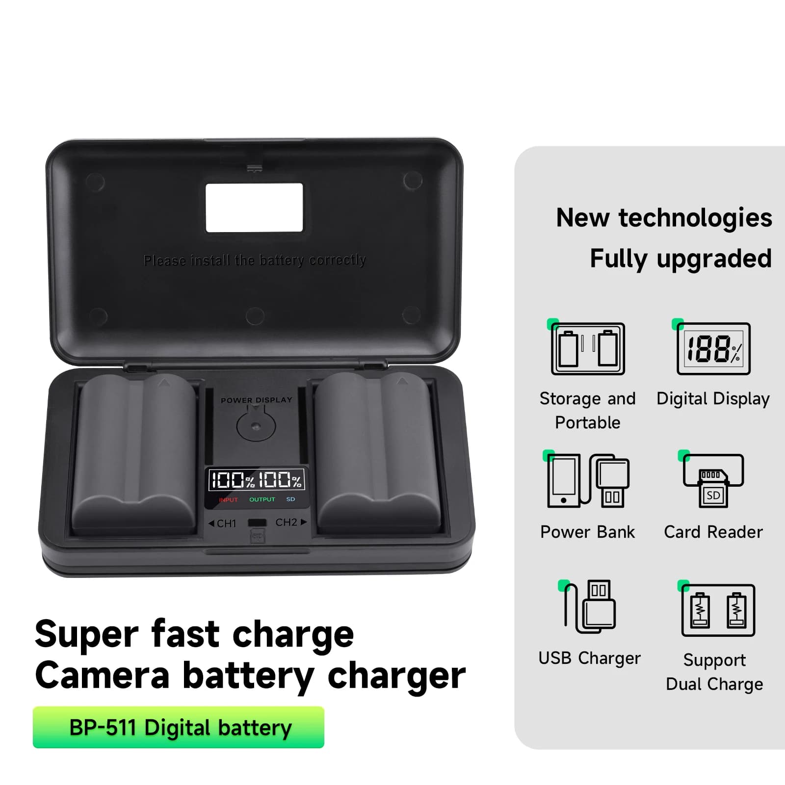 BP-511A BP511A BP-511 BP511 Batteria per fotocamera + Custodia USB LCD Caricatore per Canon EOS 40D 5D 50D 20D 300D 10D 30D 5D Mark I