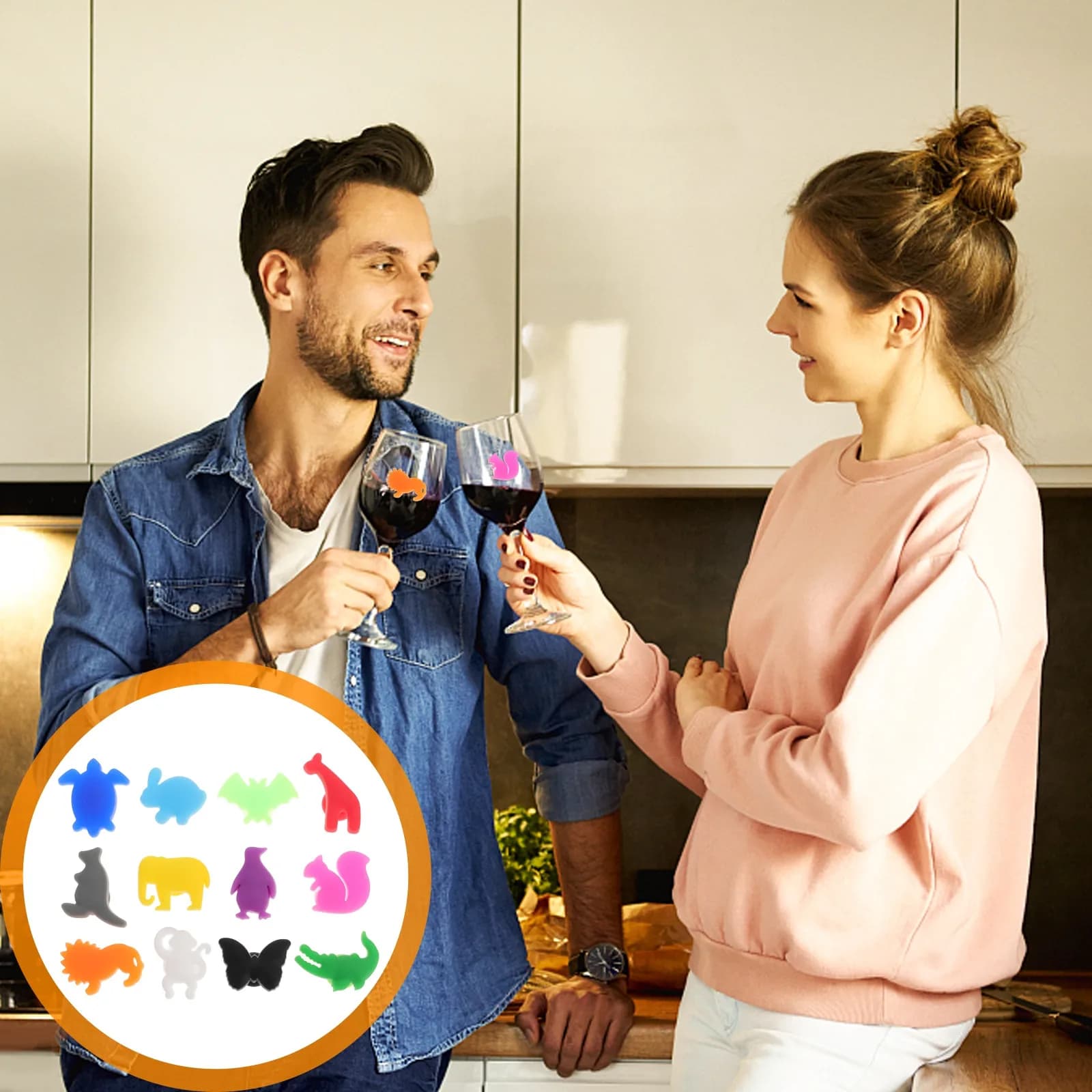 Set di 12 Segnapozzi Creativi a Forma di Animali in Silicone per Degustazioni di Vino, Eventi al Bar, Decorazioni per Matrimoni, Set Regalo
