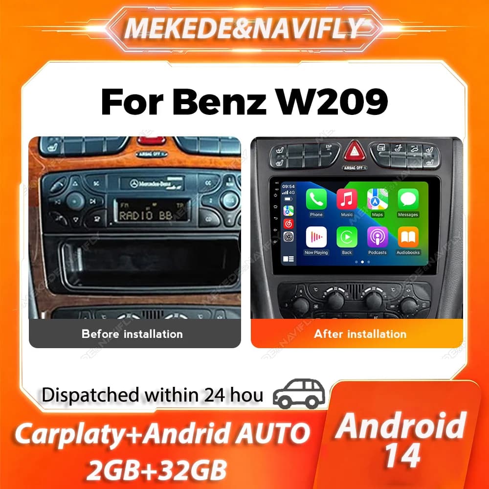 MEKEDE Carplay per Mercedes Benz Classe C W203 C200 C320 C350 CLK W209 2002-2005 Autoradio con schermo IPS, stereo per auto.