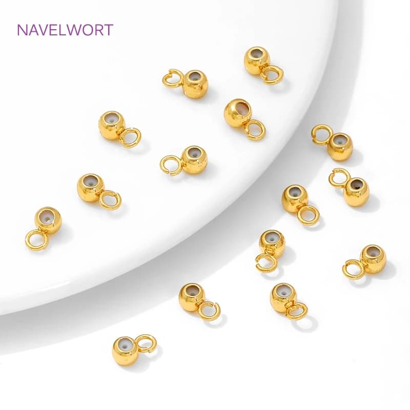 18K gold plated silicone positioning terminal beads with ring, brass beads connector, accessories for creating necklaces and DIY bracelets