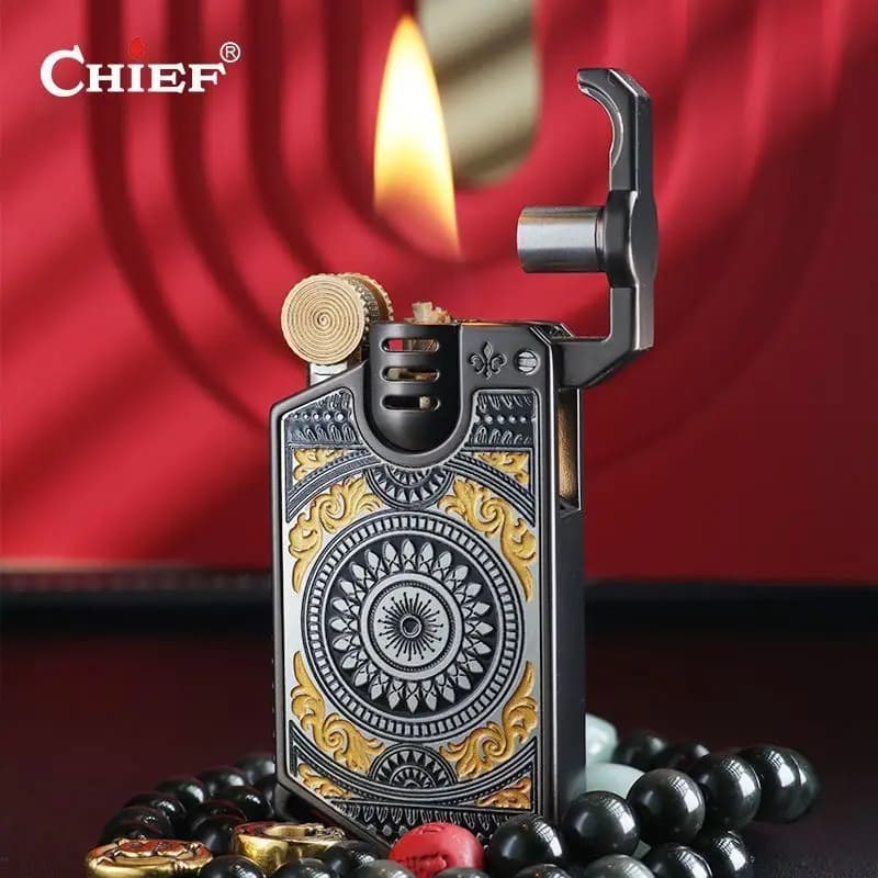 CHIEF nuovo creativo retro accensione meccanica metallo regalo di fascia alta da uomo mandala modello in rilievo cherosiè accendino antivento