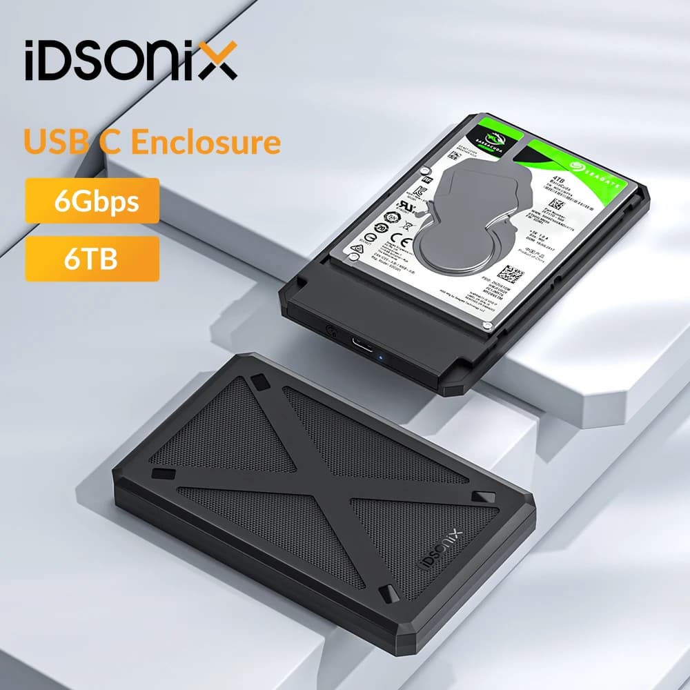 Custodia per disco rigido SATA SSD da 2,5 pollici iDsonix Custodia per disco rigido USB tipo C a SATA3.0 Custodia per HDD esterna da 6 Gbps per PC portatile Dati di archiviazione