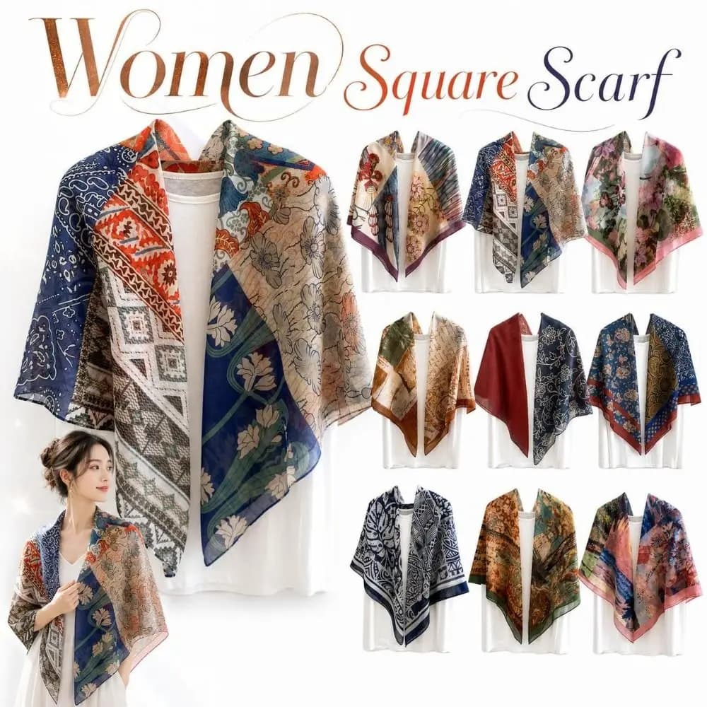 Fashion 110cm Women Square Scarf Vintage Breathable Printed Bandana Shawl Elegant French Ladies Neck Scarf Sun Protection