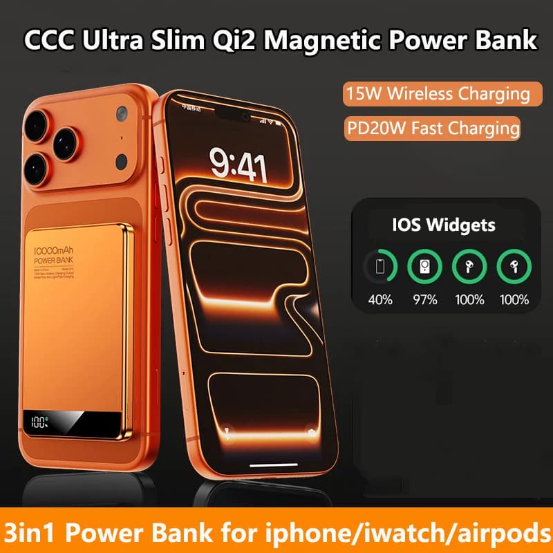 Power Bank Qi2 3 in 1 per Ricarica Wireless Magnetica Magsafe 20W, Caricabatterie Portatile per iPhone 17, Apple Watch, Airpods