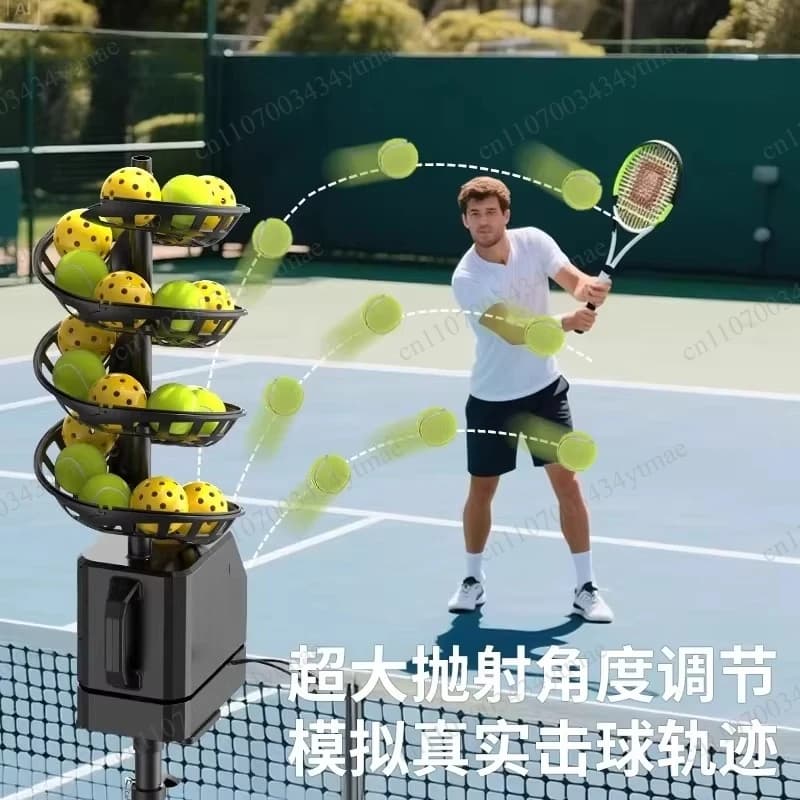 Tennis Pickleball Single Practice Ball Machine With Catch Net, Portable Self-Service Ball Toss Machine Solo Training Exerciser