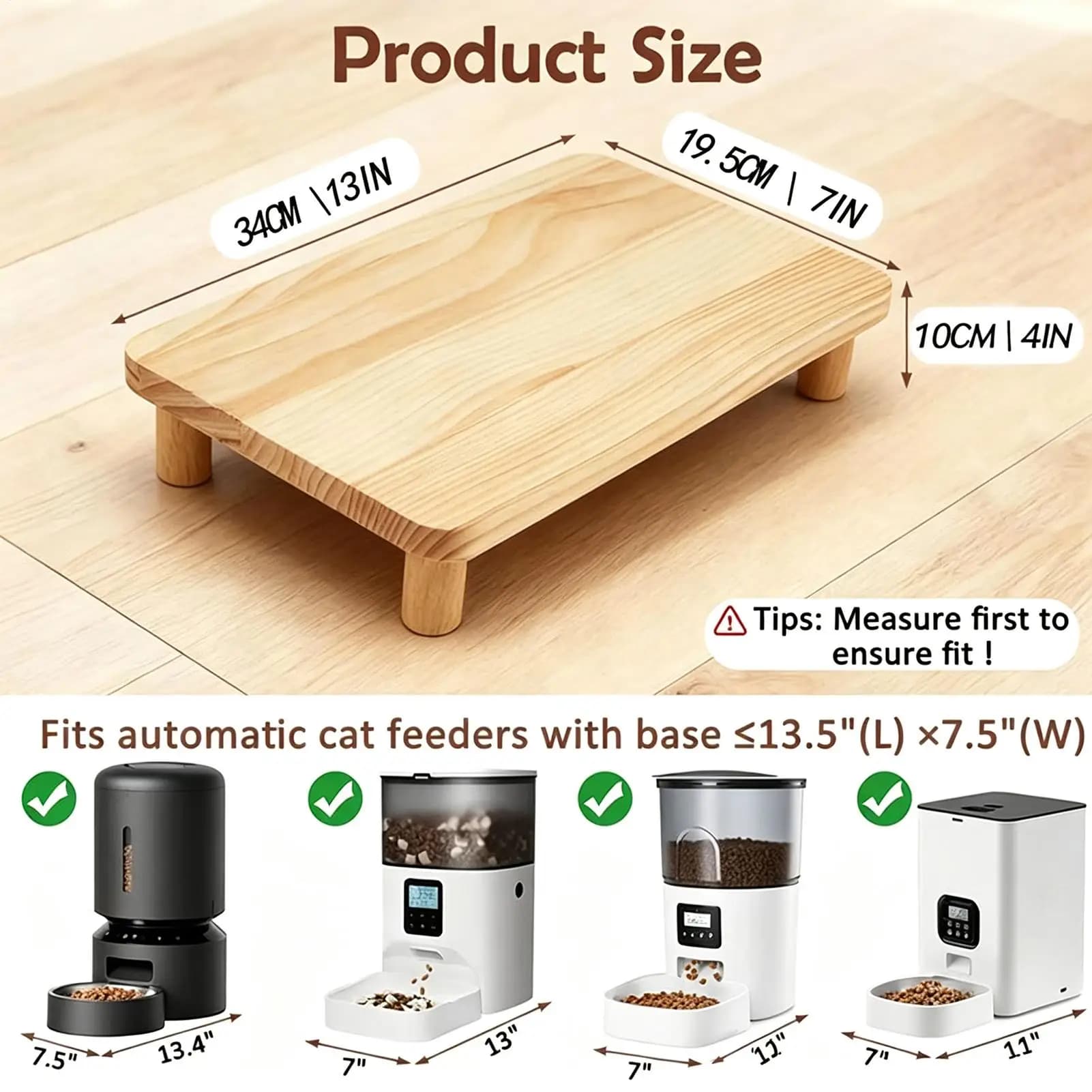 Wooden Pet Bowl Stand Cat Food Stand For Automatic Feeder&Tradition Bowls Elevated Cat Food Table Station For Puppy
