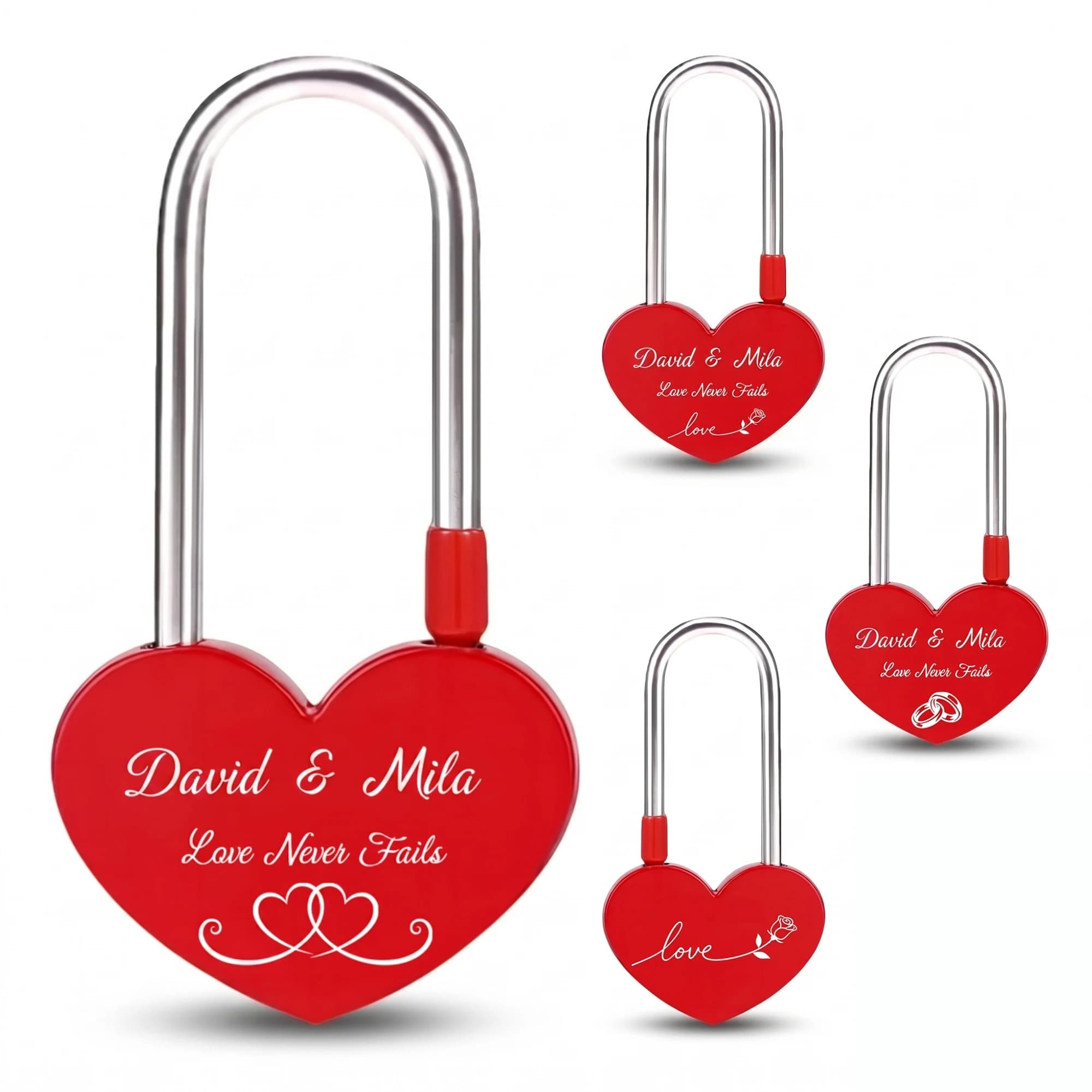 Lucchetto Personalizzato con Archetto Lungo, Lucchetto a Cuore Inciso su Misura, Regalo d'Amore per Lui e Lei, per Coppie, per Matrimonio, Compleanno, San Valentino, Ricordo