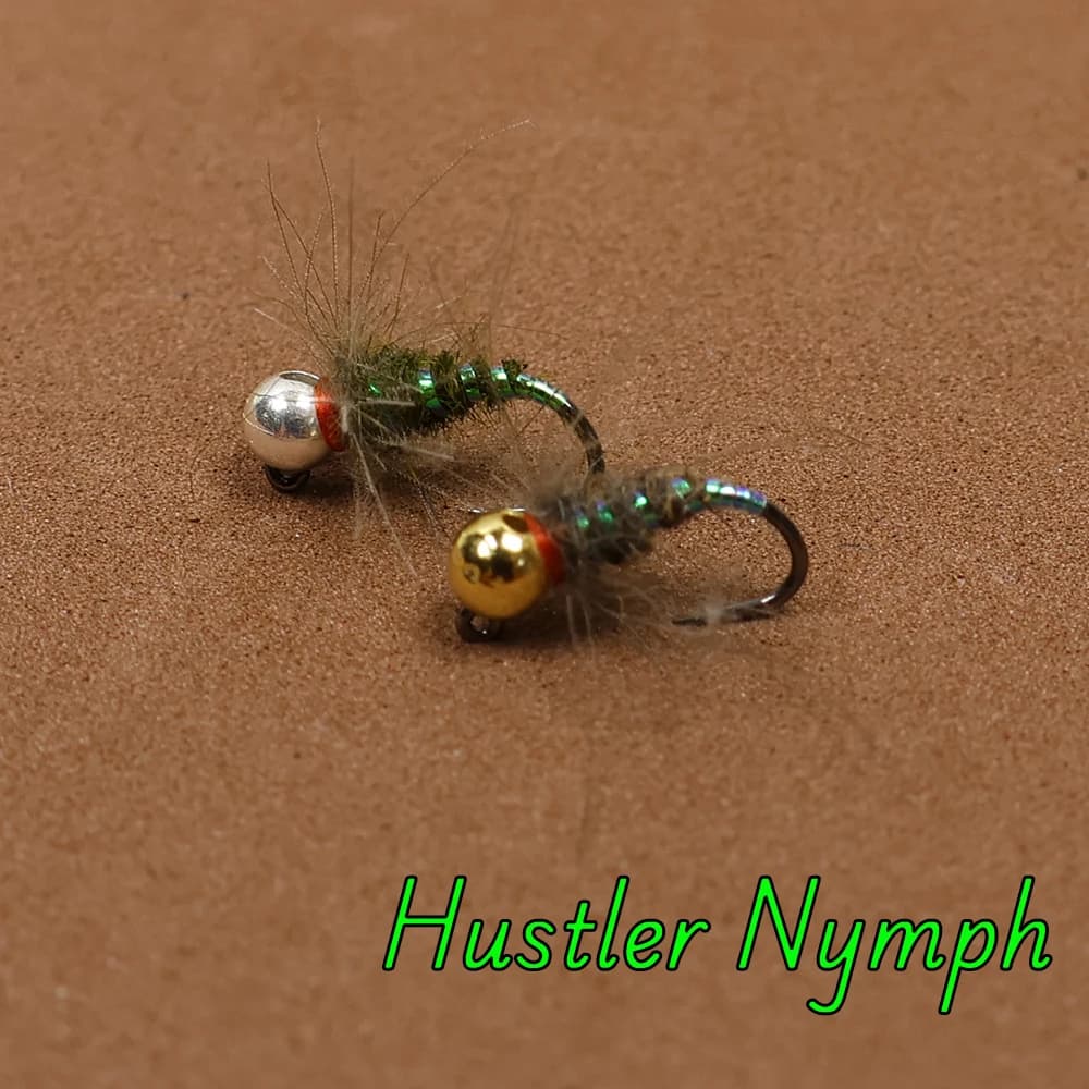 Hustler Ninfa Fly Testa di perline di tungsteno per affondamento rapido, piuma CDC, costine UV, per pesca a mosca alla trota, spigola, gancio misura 16