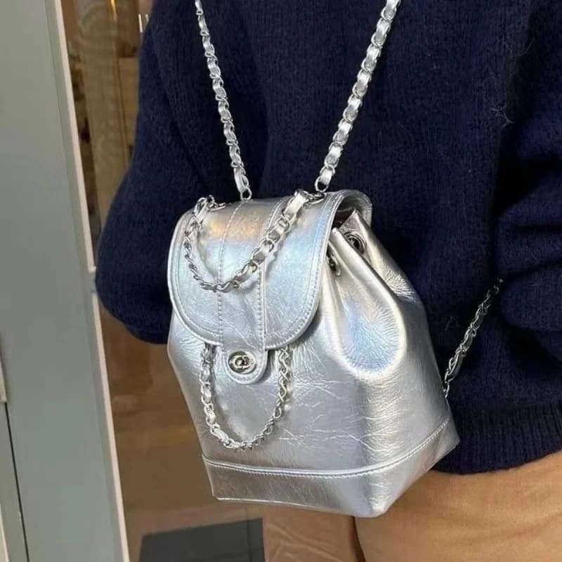 2024 Fashionable Korea Stylish Minimalist Chain Flap Backpack For Gilrs
