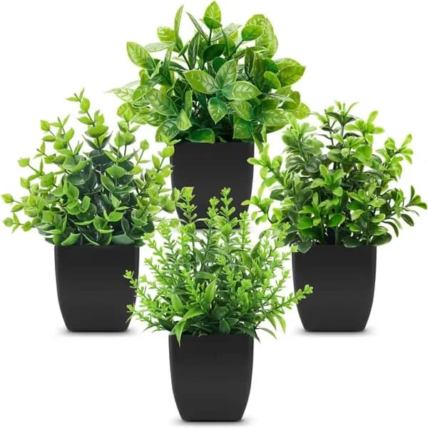Set of 4 Black Artificial Plants for Bathroom Arredo, Green Plants for Interior Decoration, Office, Table, Room, Rustic Furniture
