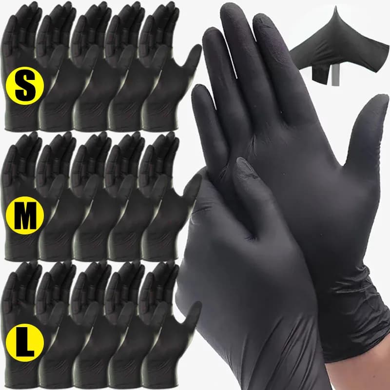 Guanti monouso in nitrile nero 2/100 pezzi senza lattice impermeabili durevoli adatti per la cucina lavorazione degli alimenti salone di bellezza famiglia