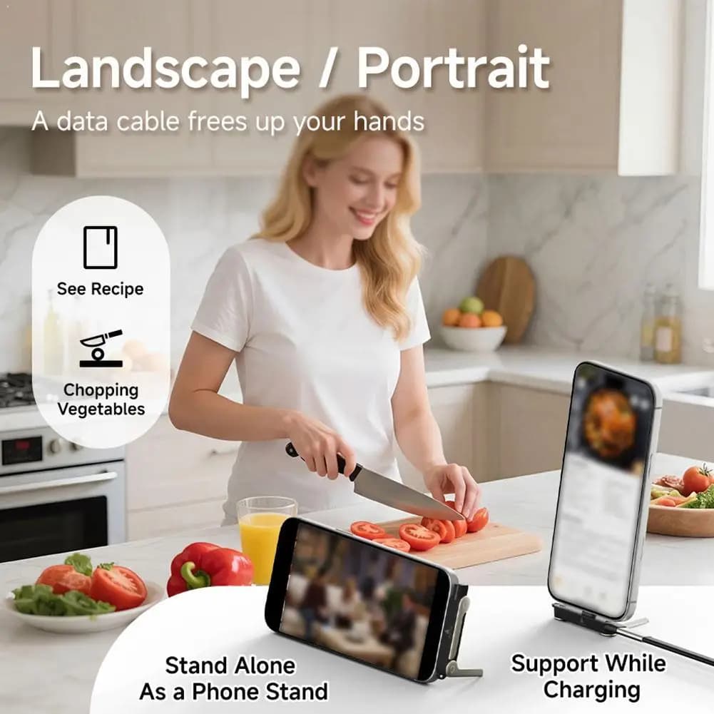 2-in-1 Silicone 240W Fast Charging Foldable Phone Holder Data Cable Type-C To Type-C Foldable Tablet Bracket Data Wire QC3.0 PD