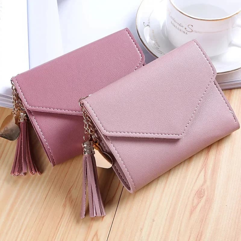 Portafogli Corti da Donna alla Moda in Pelle PU, Portafoglio di Lusso con Nappine, Piccolo Portamonete Trendy, Porta Carte e Monete per Signore