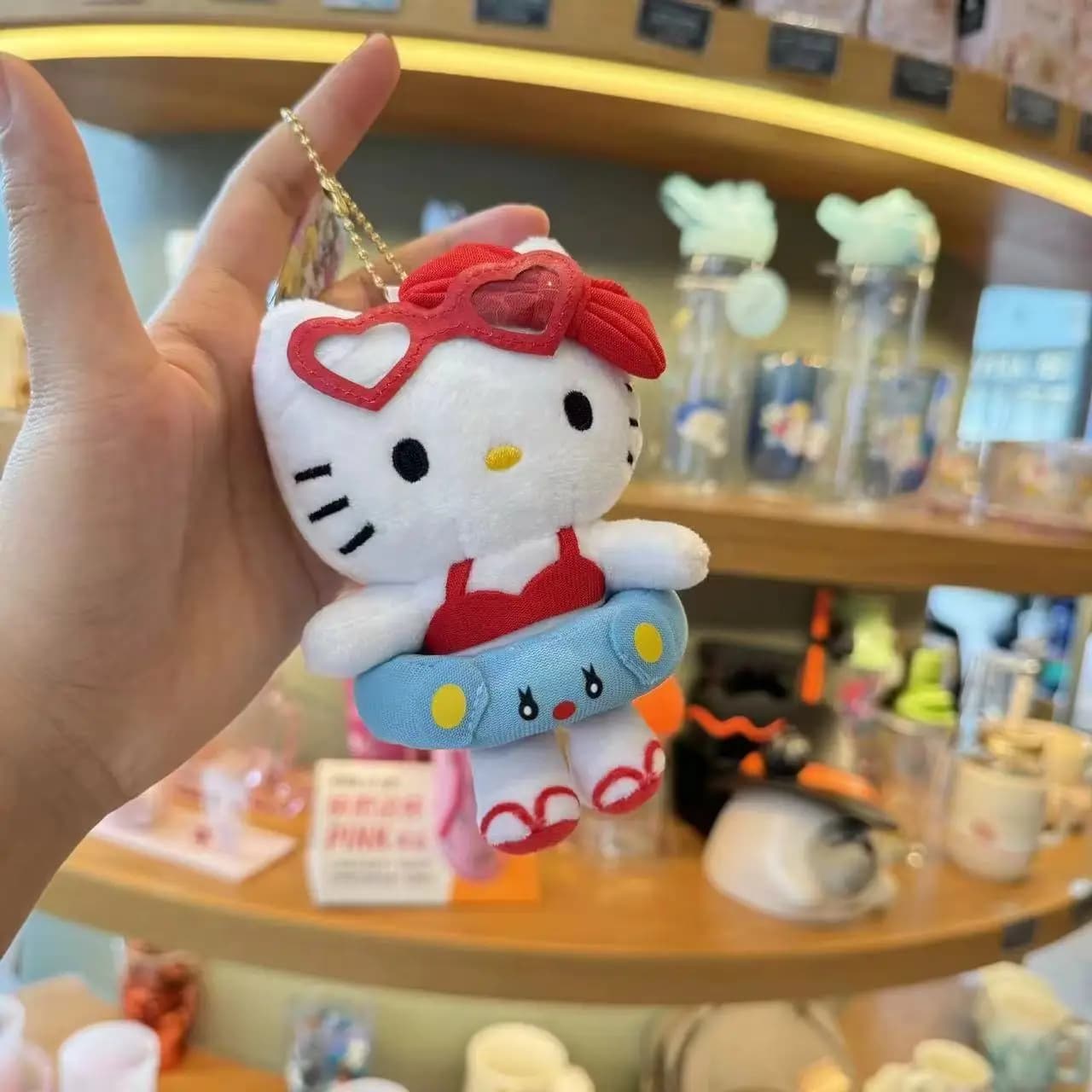 Anime Hello Kitty Cartoon Plush Series Doll Filling Keychain KT Cat Hawaii Swim Ring Series Dark Skin Toy Keyring Birthday Gifts