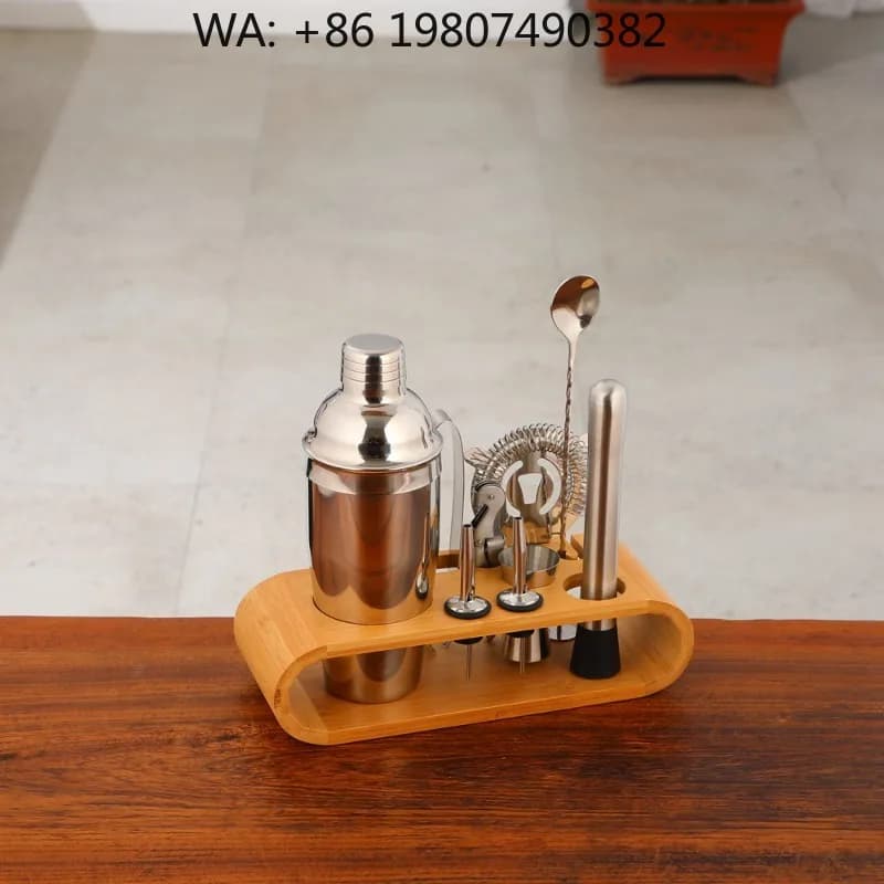 13Pcs Stainless Steel Cocktail Shaker Bar Kit 750ml Full Mix Tools With Natural Bamboo Stand Complete Bar Accessories