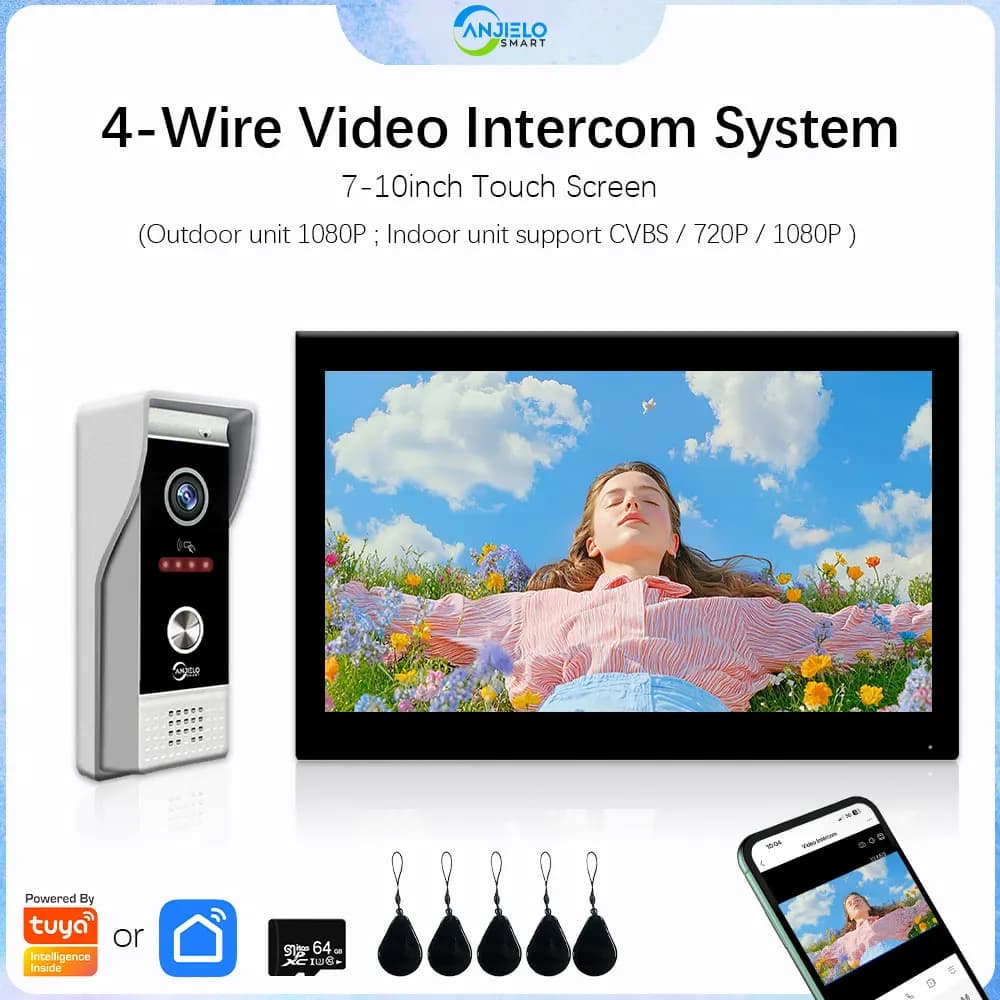 ANJIELO Videocitofono per la casa Tuya Smart Wifi 1080P Citofono in metallo 160 ° Fotocamera, touch screen da 7 pollici 10