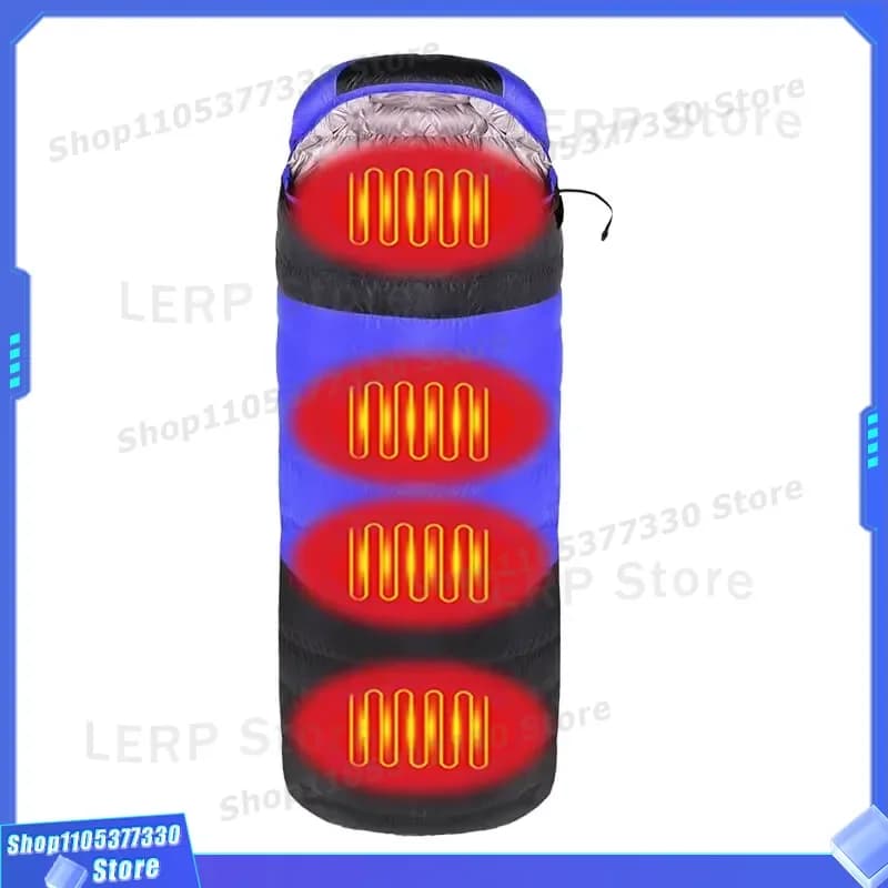USB Heated Sleeping Bag Lightweight Down Cotton Waterproof Outdoor Travel Hiking Gear Power Backpack Warm Winter Camping