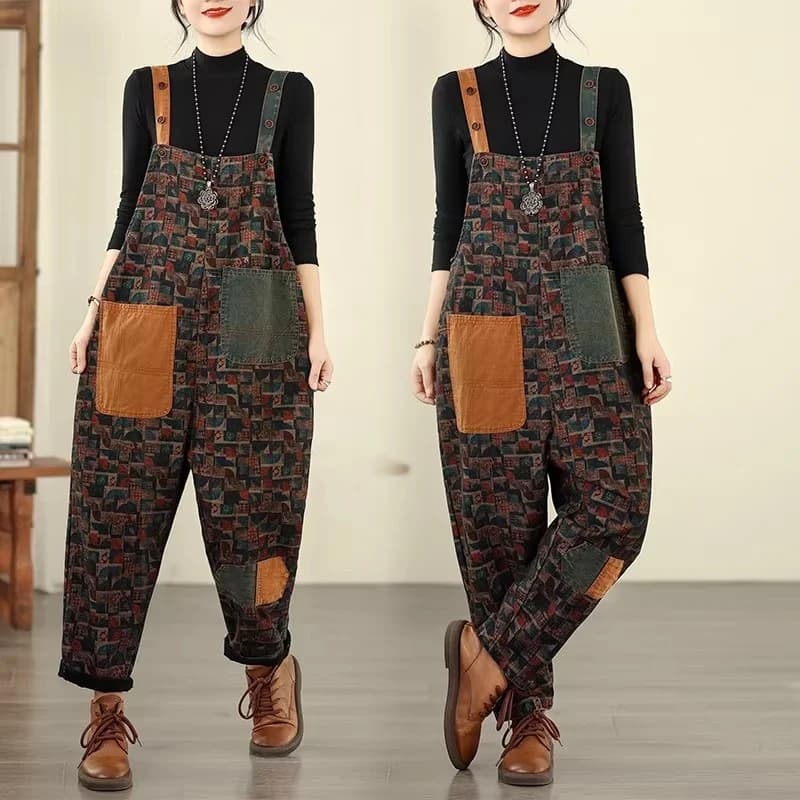 Salopette di jeans da donna di grandi dimensioni - Tuta dimagrante stampata alla moda, abbigliamento casual per tutte le stagioni W1936