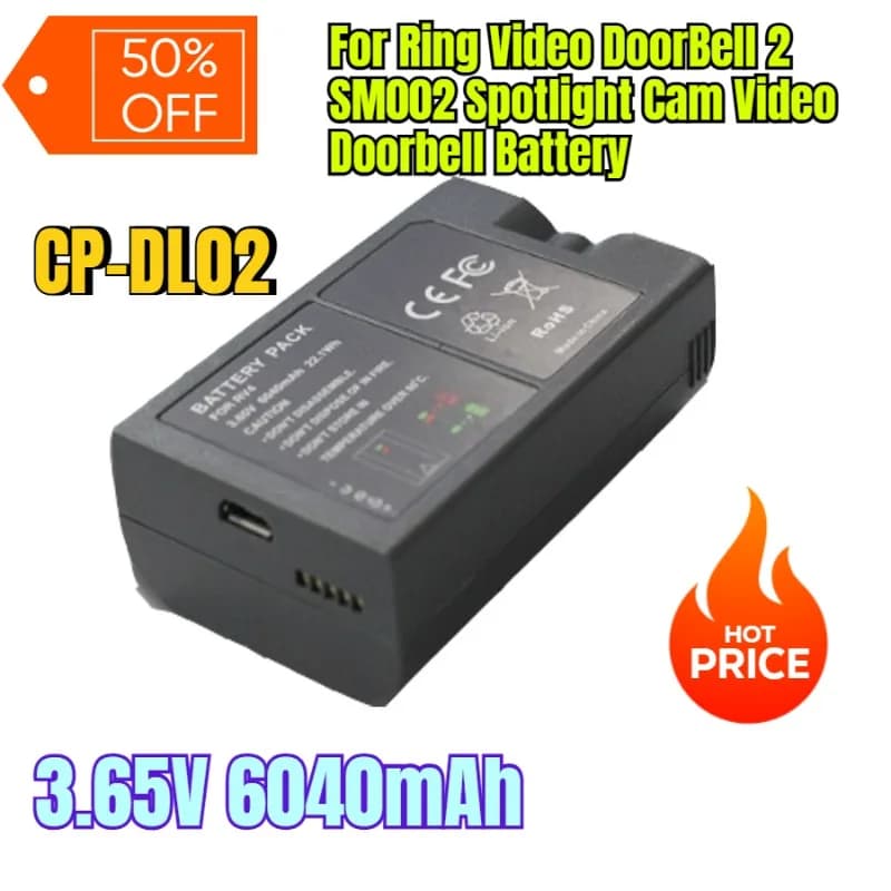 3.65V 6040mAh per Ring Video DoorBell 2 SM002 Spotlight Cam Videocitofono Batteria