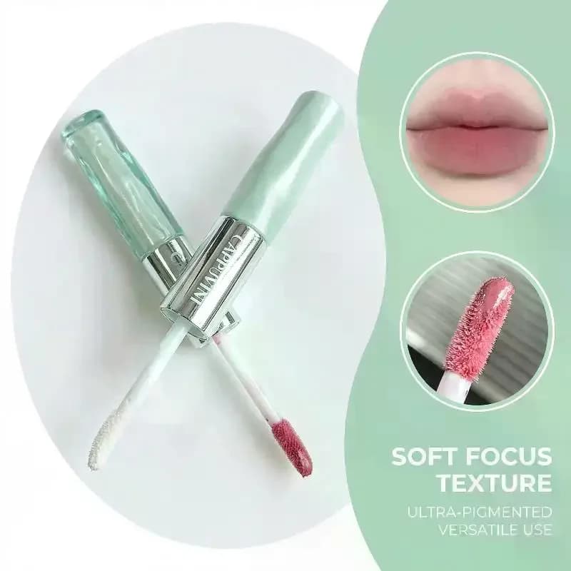 Cappuvini Lucidalabbra Doppio Effetto Glitter Illuminante Rosso Multiuso, Glaze Labbra Opaco, Rossetto Impermeabile, Cosmetici