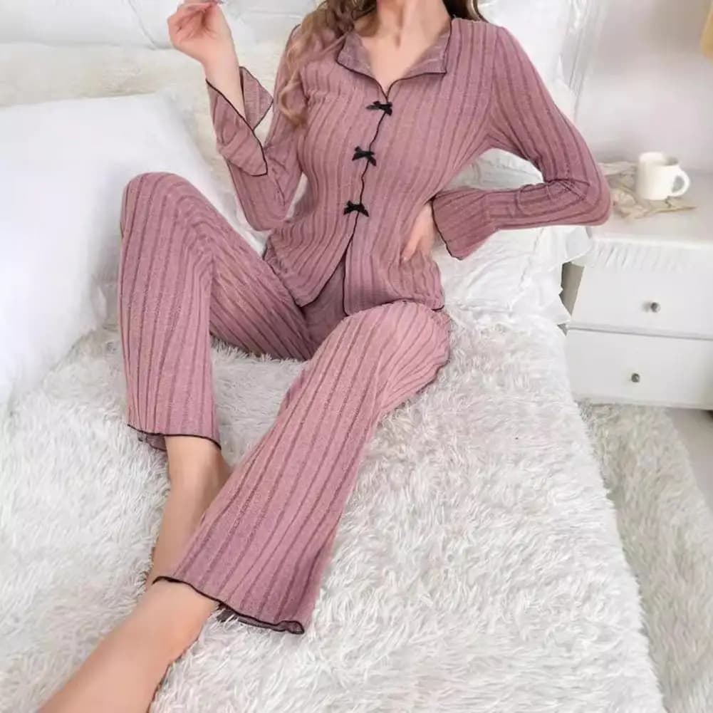 Set pigiama da donna con top a maniche lunghe e pantaloni lunghi a gamba larga, set casual slim in 2 pezzi per dormire.