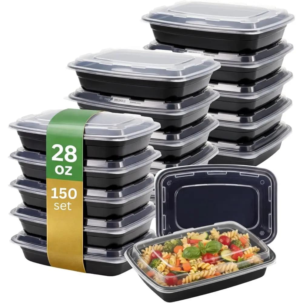 Set di 150 Contenitori per Preparazione Pasti da 28 oz con Coperchi, Plastica Senza BPA, Adatti per Freezer e Microonde, Ideali per Preparazione Pasti, Le