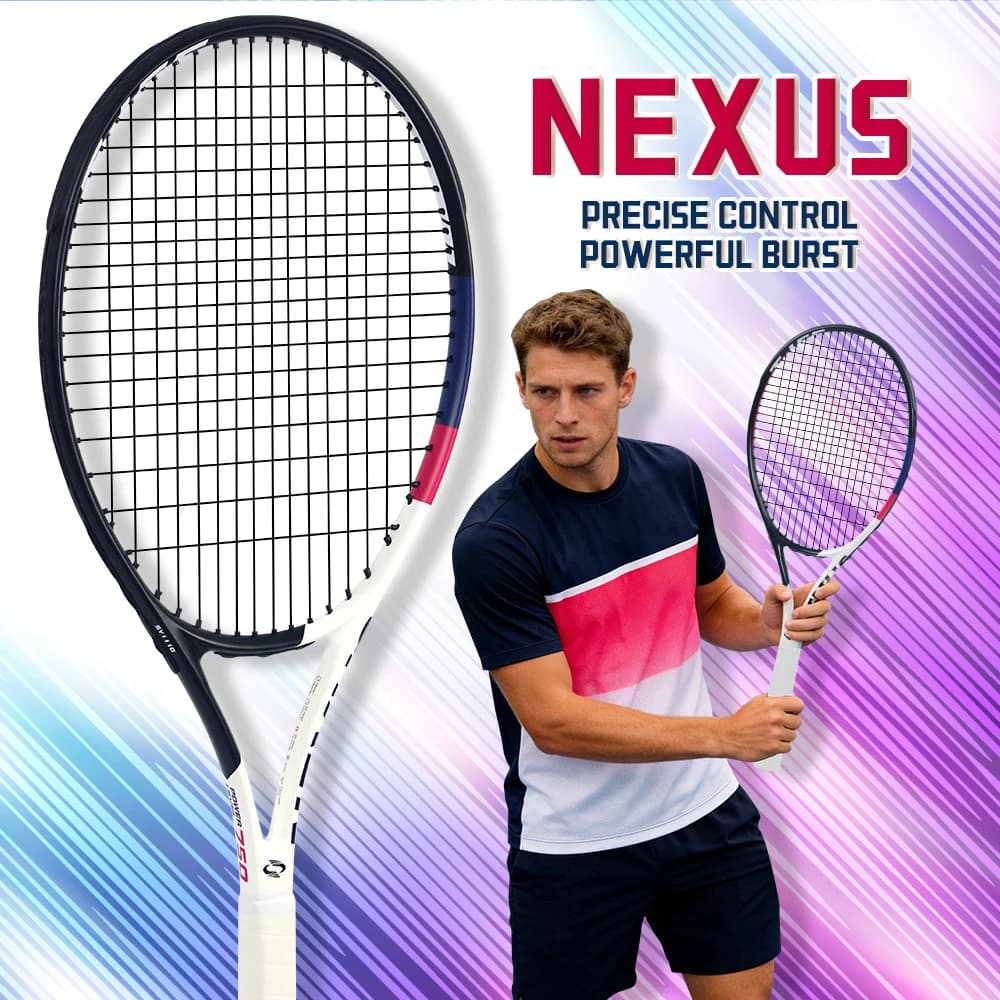 Racchetta da Tennis in Carbonio NEXUS, Design Estetico Veloce, Telaio Triangolare Ampio e Stabile, Bassa Resistenza al Vento e Alta Potenza di Controllo