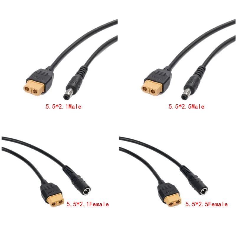 Power supply cable from 27cm 5A 20AWG with XT60 Male-Femmina connector to DC 5525/DC5521 for repairs on the FPV Multirotor drone field