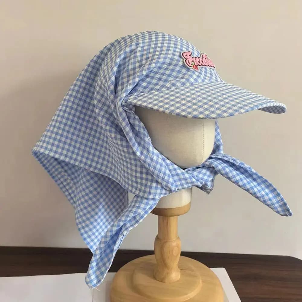 Parasol Hat with Fashionable Square Pattern, Quick Drying Cotton Breathable, Simple Summer Cover
