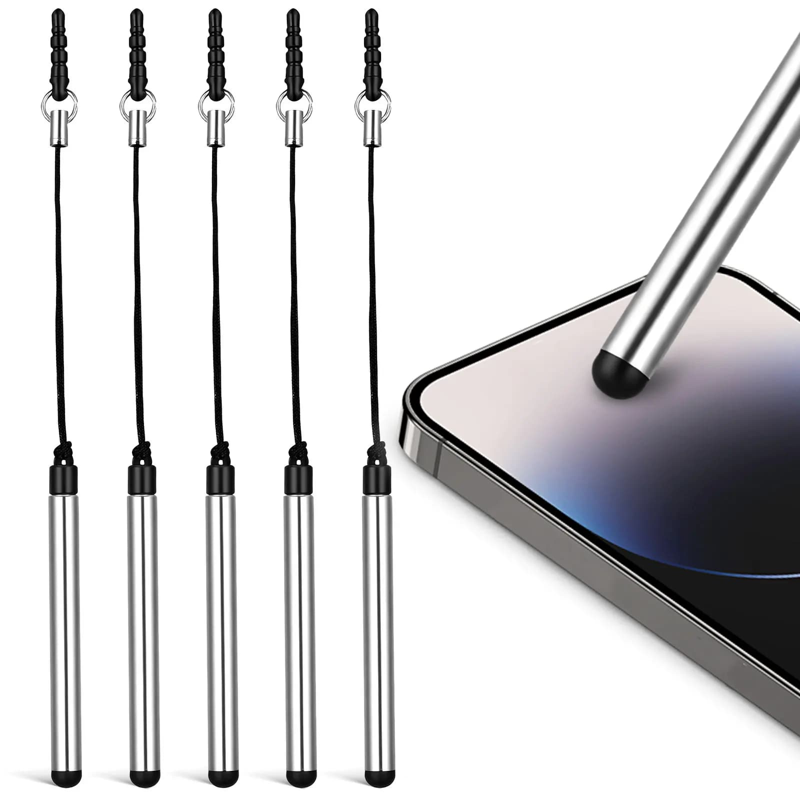 5 pezzi di penne stilo per touch screen, penne capacitivi portatili per tablet e telefoni, penne per scrittura e disegno fluida, uso universale