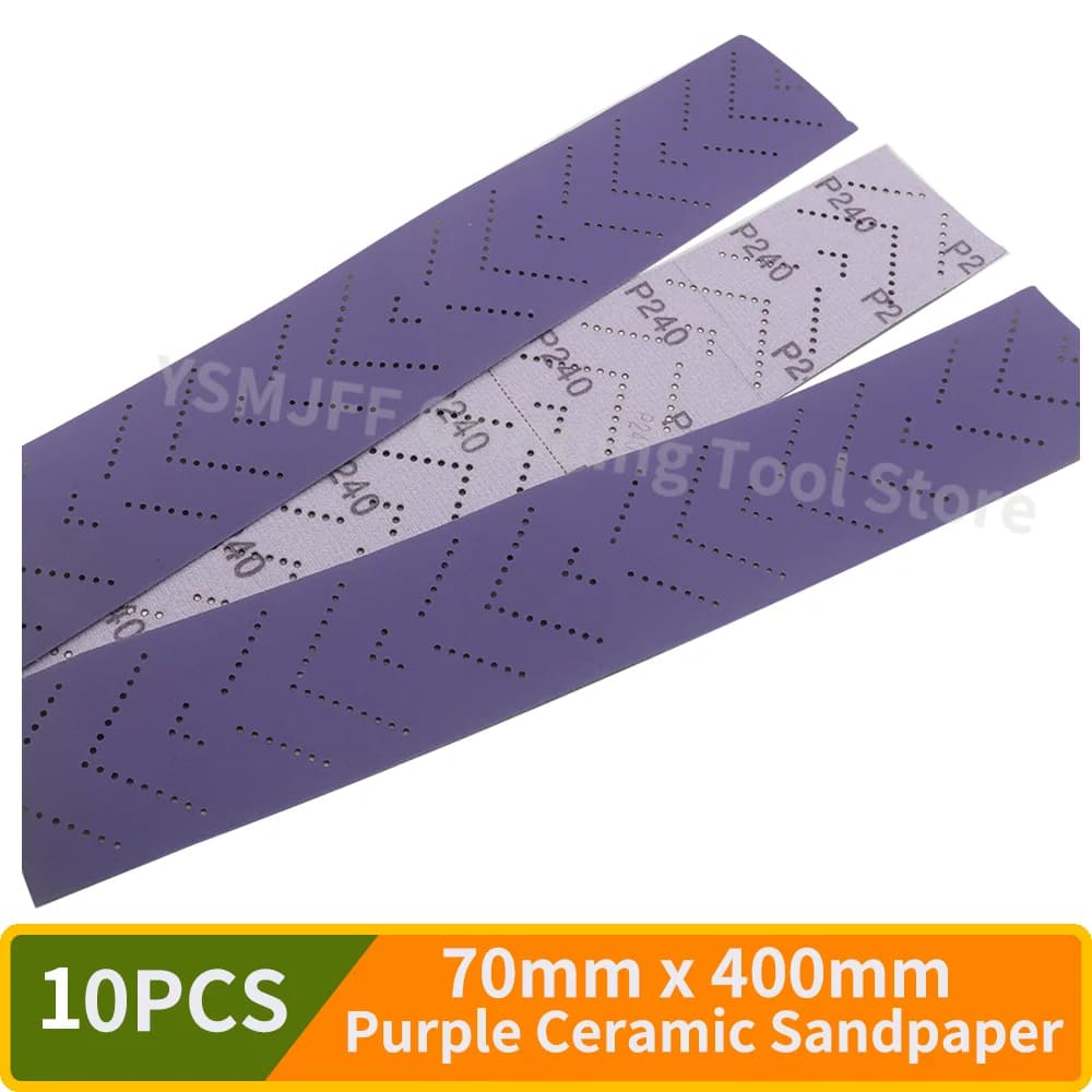 10PCS 70*400MM Long Purple Ceramic Sandpaper ,Grit 80-400,for Car Grinding and Polishing Flocking Sandpaper Abrasive