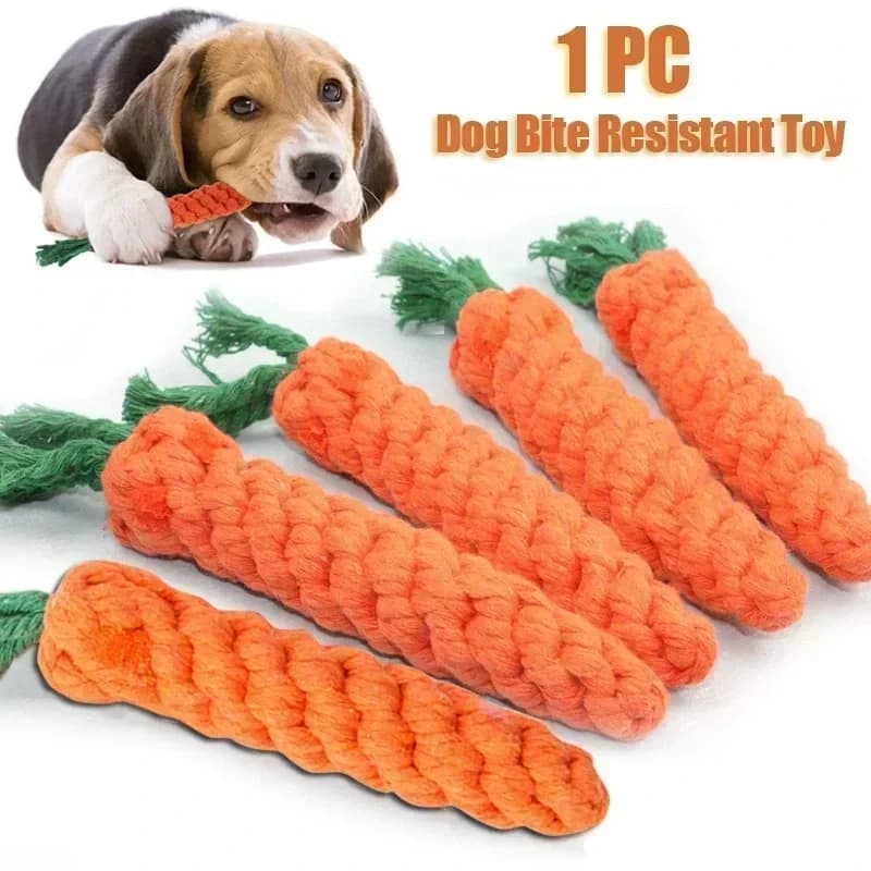 1 pz carota morso di cane corda giocattoli per cani da compagnia cartone animato masticare giocattoli durevole intrecciato morso resistente cucciolo molare pulizia dei denti corda di cotone