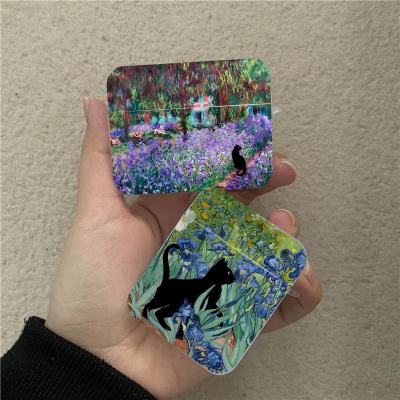 Van Gogh Monet Black Cat custodia per auricolari con pittura a olio per Airpods Pro2 1 2 3 Cover per cuffie Wireless per Air Pods Pro accessori