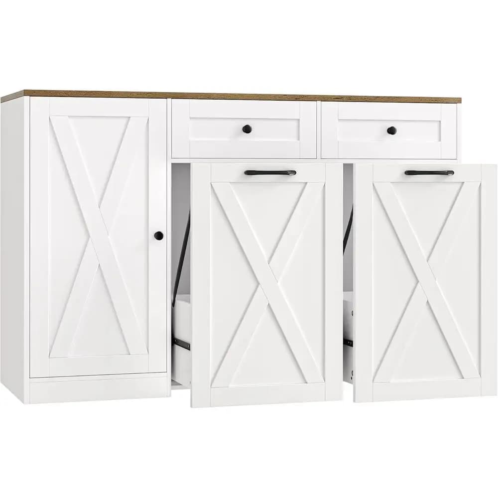 Armadio da cucina grande a doppio lavello con contenitore estraibile per rifiuti, bianco