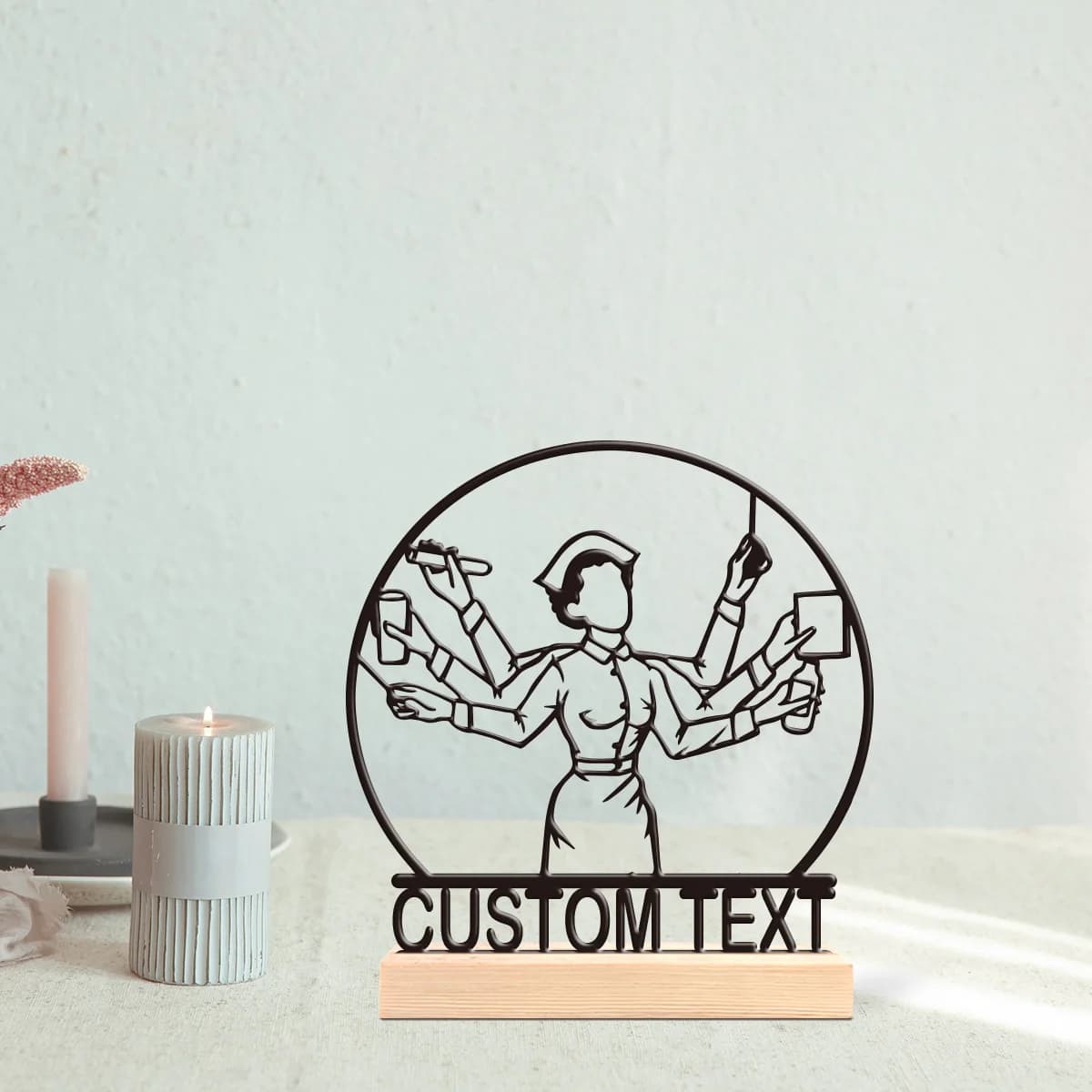1pc Metal Desktop Decoration Customizable Content Equipped with A Wooden Base Home or Office Decorations