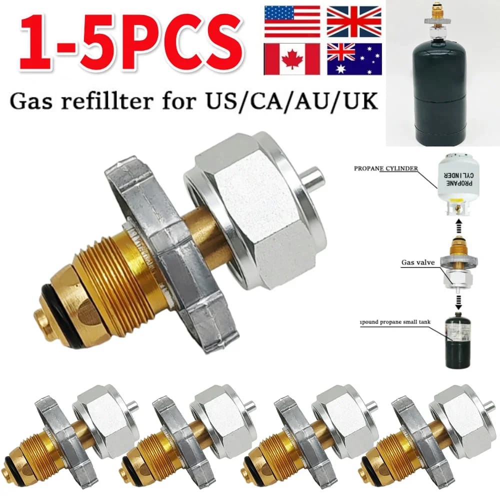 1-5 Pezzi Valvola Regolatrice per Bombola Gas, Connettore per Fornello a Gas, Adattatore per Serbatoio, Ugello di Trasferimento Propano/Metano per Campeggio, Barbecue, Picnic