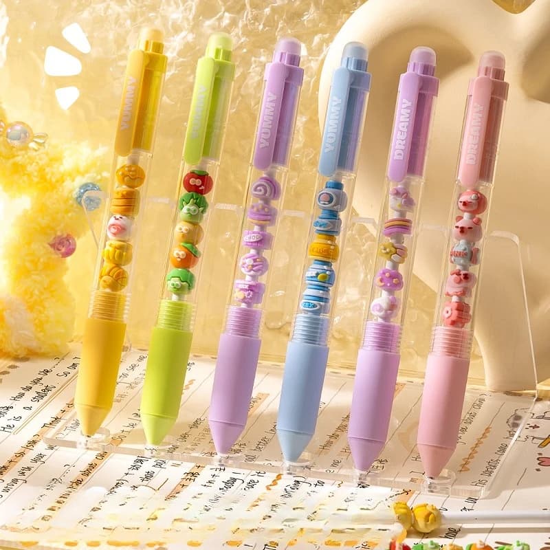 Set di penne gel a pressione Kawai Chuanchuanle, con punta a pennello e testa a forma di simbolo (?), ad asciugatura rapida, ideali per studenti e per le prove, nere, dal design accattivante.