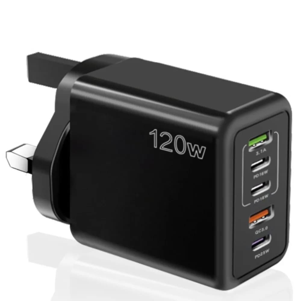 120W Multi-Port USB C Fast Charger, PD QC 3.0 Quick Charge Wall Adapter, 5-Port Charging Station for iPhone Samsung Xiaomi Oppo